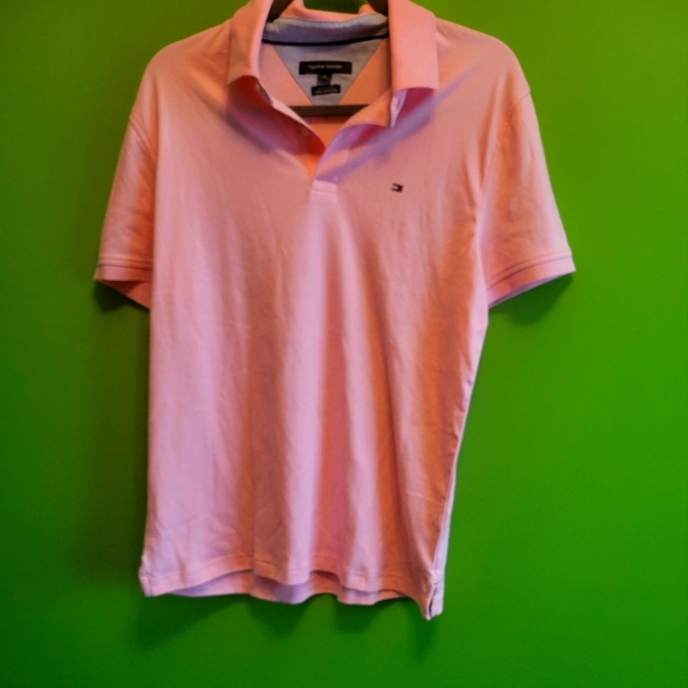 Baby pink men's Tommy Hilfiger polo shirt